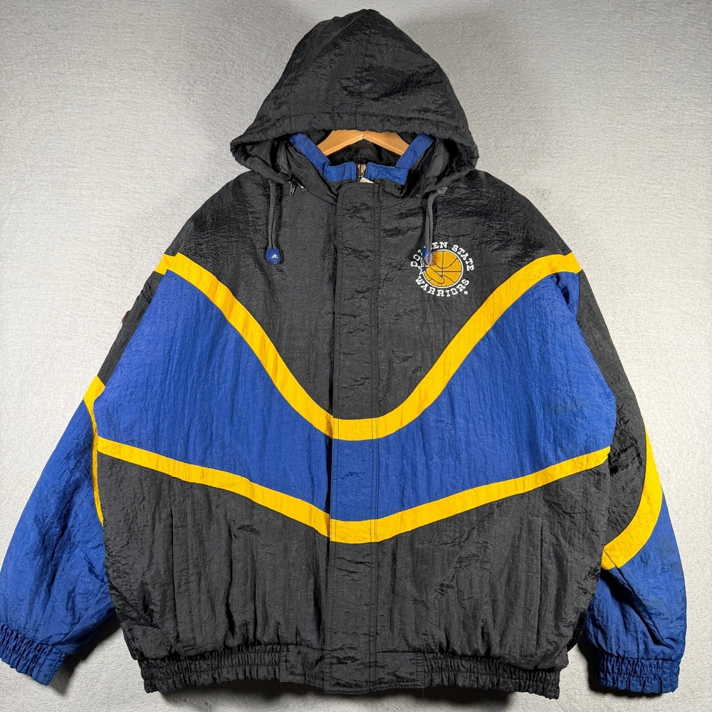 Vintage Golden State Warriors Apex One NBA Puffer Jacket Black Blue Mens XL